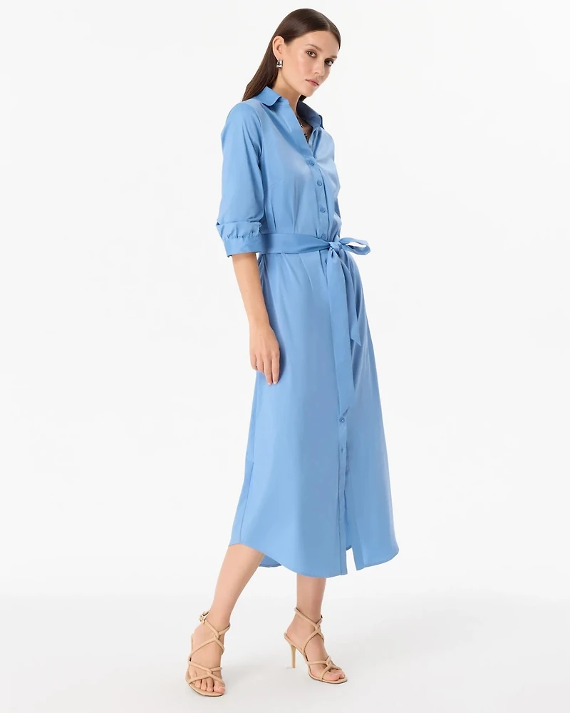 Elbow Sleeve Midi Shirt Dress