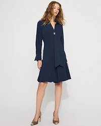 Tie-Neck Twill Shirt Dress