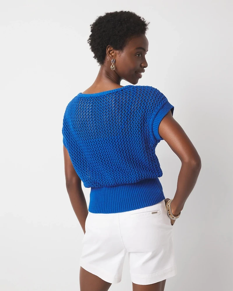Open Stitch Banded Bottom Sweater