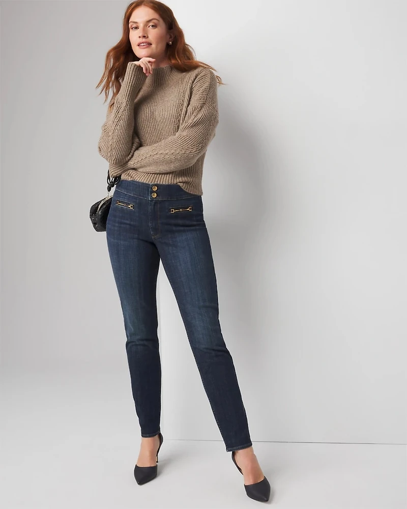 High-Rise Horsebit Slim Jeans