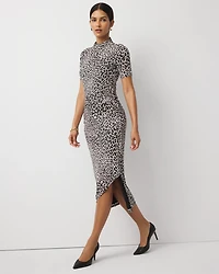 Ruched Mockneck Midi Dress