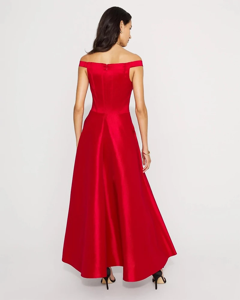 Off-The-Shoulder Taffeta Midi Dress
