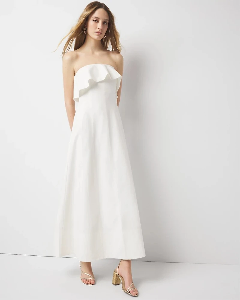 Petite Linen-Blend Strapless Maxi Dress