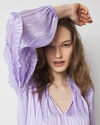 Ruffle Sleeve Sheer Striped Blouse