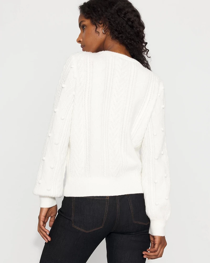 Satin Bow Cable Knit Sweater