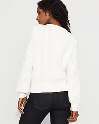 Satin Bow Cable Knit Sweater