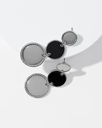 Silver + Black Disc Drop Earrings