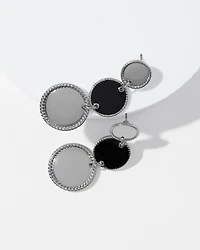 Silver + Black Disc Drop Earrings