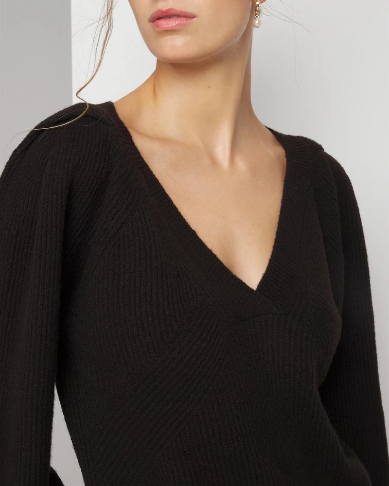 Pleated Shoulder V-Neck Pullover