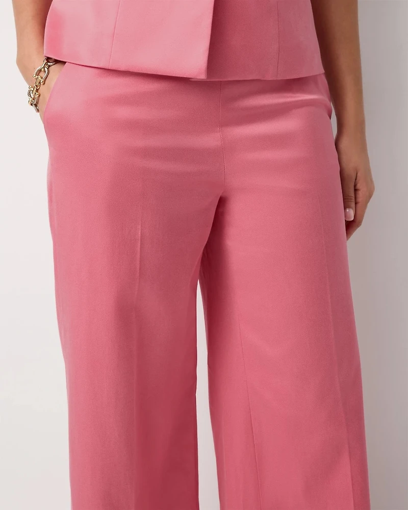Petite Satin Twill High Rise Wide Leg Pant