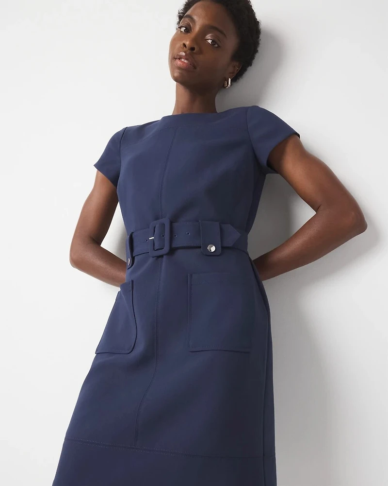Petite Belted Ponte Shirt Dress