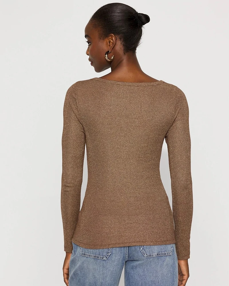 WHBM FORME™ Ribbed Stretch Metallic Long-Sleeve Tee
