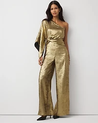 One-Shoulder Metallic Chiffon Jumpsuit