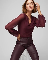 Notch Neck Woven Sleeve Top