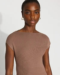 Asymmetric Rib Mock Neck Sweater