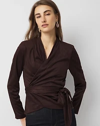 Petite Faux Suede Wrap Blouse