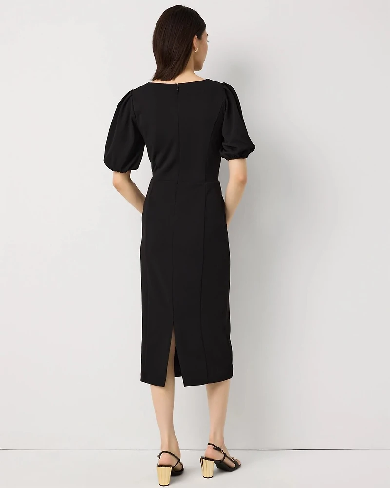 Puff Sleeve Midi Sheath Dress