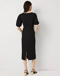 Puff Sleeve Midi Sheath Dress