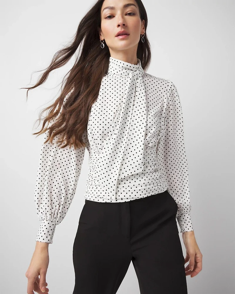 Tie-Neck Shirred Blouse