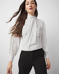 Tie-Neck Shirred Blouse