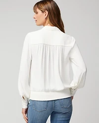 Long Sleeve Tie V-Neck Blouse