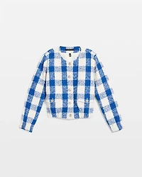 Petite Bouclé Plaid Bomber Jacket
