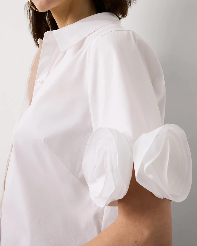 Rosette Sleeve Poplin Shirt