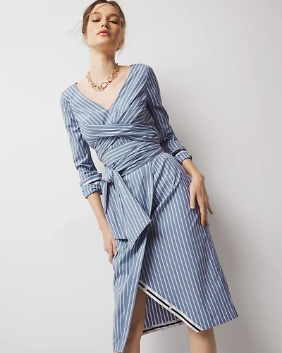 Poplin Twist-Front Midi Shirt Dress