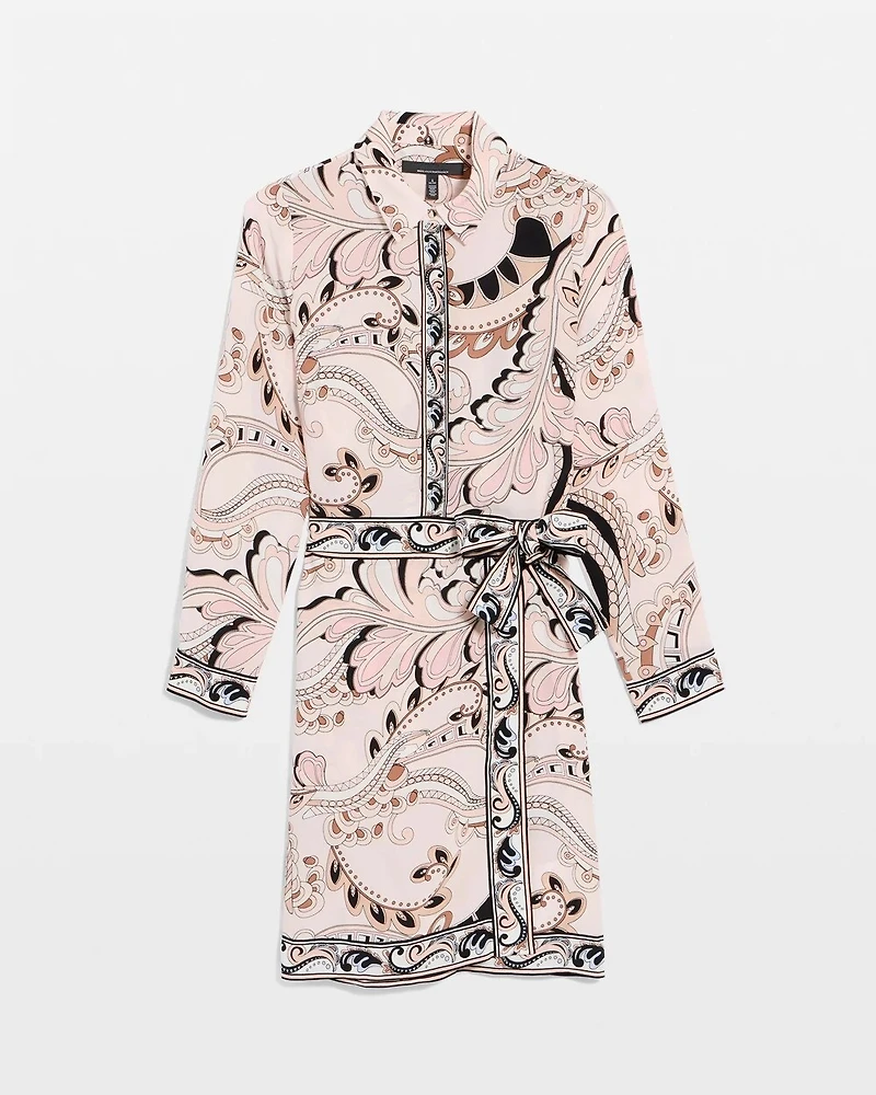 Tie-Waist Faux Wrap Shirt Dress