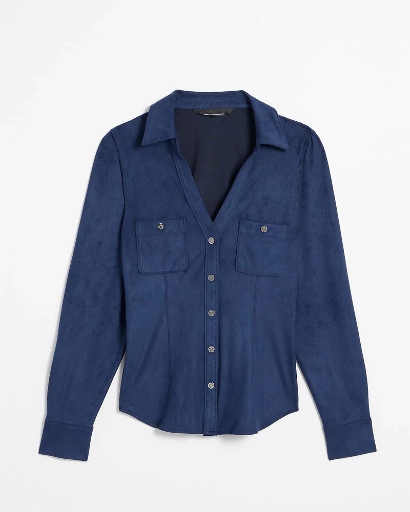 Long Sleeve Suede Pocket Shirt