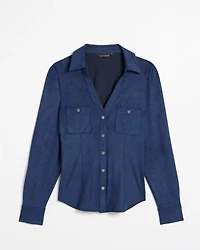 Long Sleeve Suede Pocket Shirt