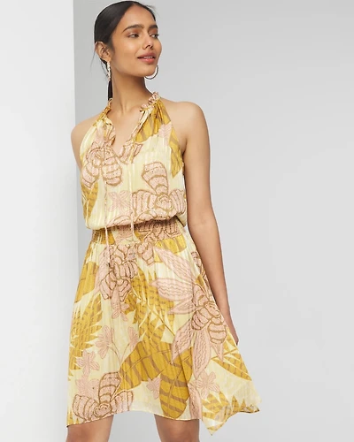 Sleeveless V-Neck Halter Blouson Dress