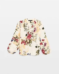 Pleated Sleeve Crepe Blouse