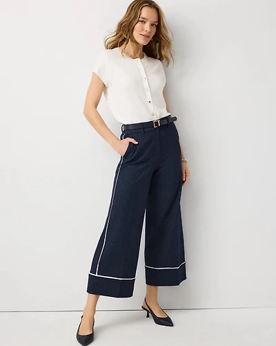 Denim-Look High Rise Wide Leg Crop
