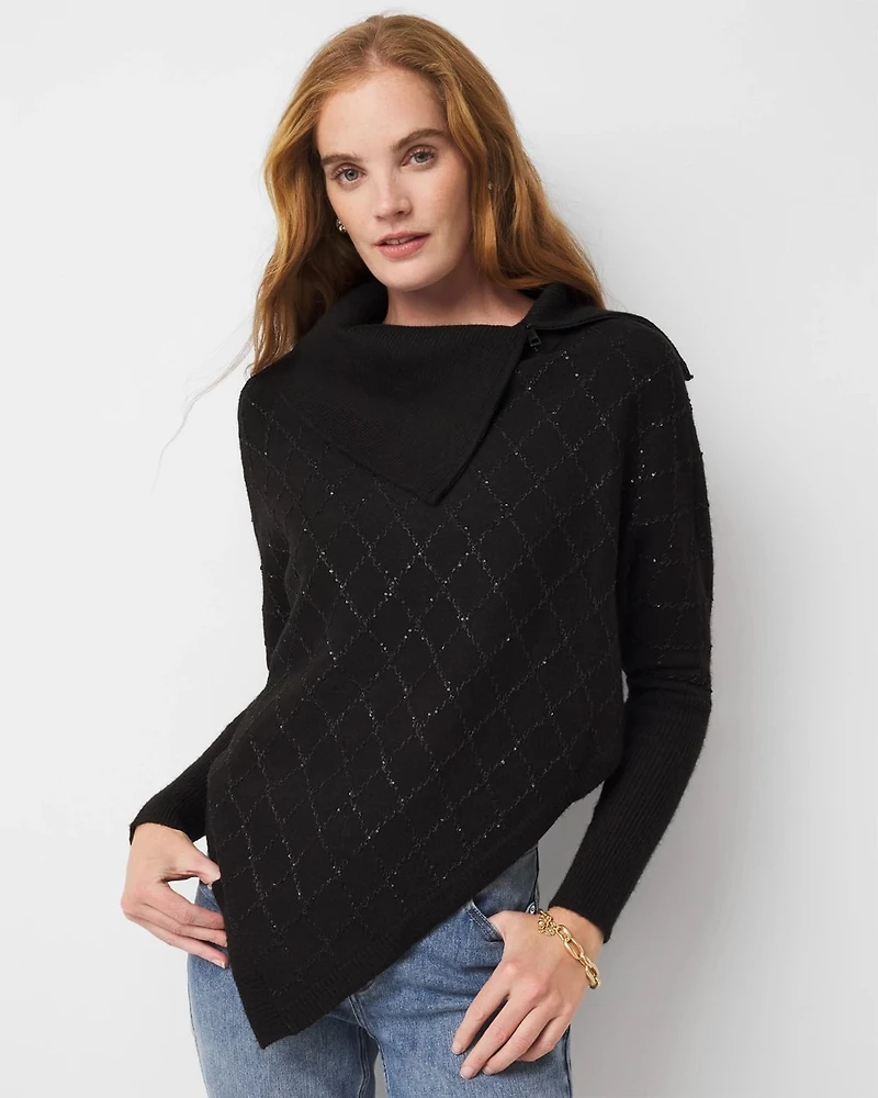 Sequin Argyle Sweater Poncho