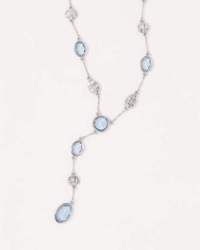 Denim Blue Glass Stone Y-Necklace