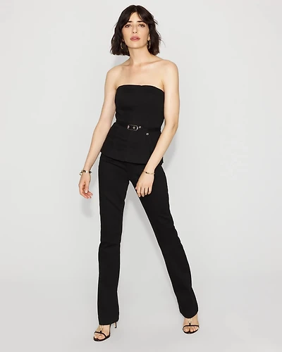 Petite Strapless Denim Boot Jumpsuit