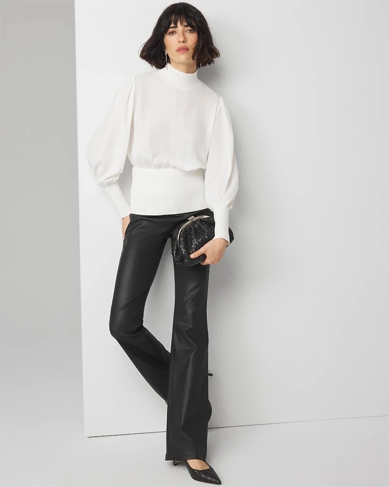 Petite Long Sleeve Smocked Waist Blouse