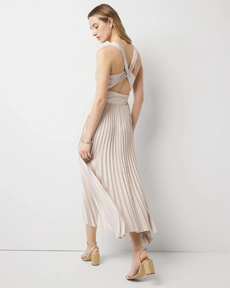 Petite Satin Pleated Midi Dress