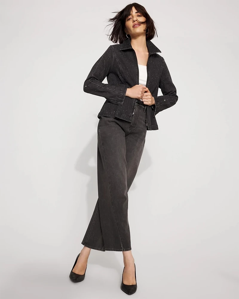 Rhinestone Peplum Denim Jacket