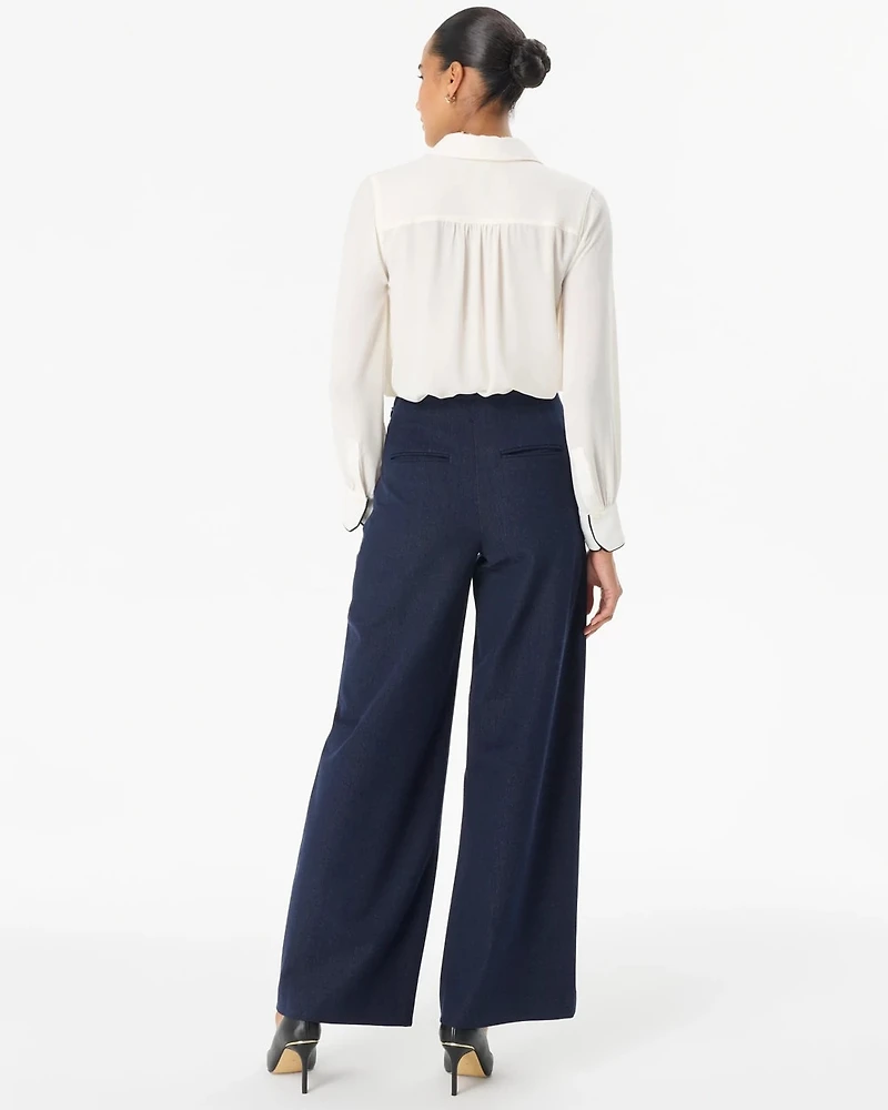 Denim-Look High Rise Wide Leg Pant