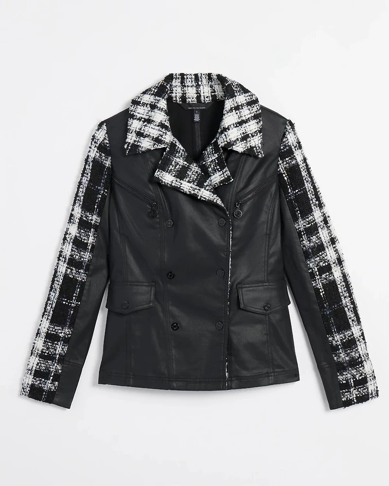 Tweed Pieced Coated Moto Jacket