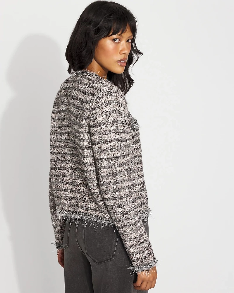 Chain-Trim Tweed Sweater Jacket