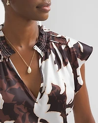 Petite Ruched Neck Flutter Shell Top