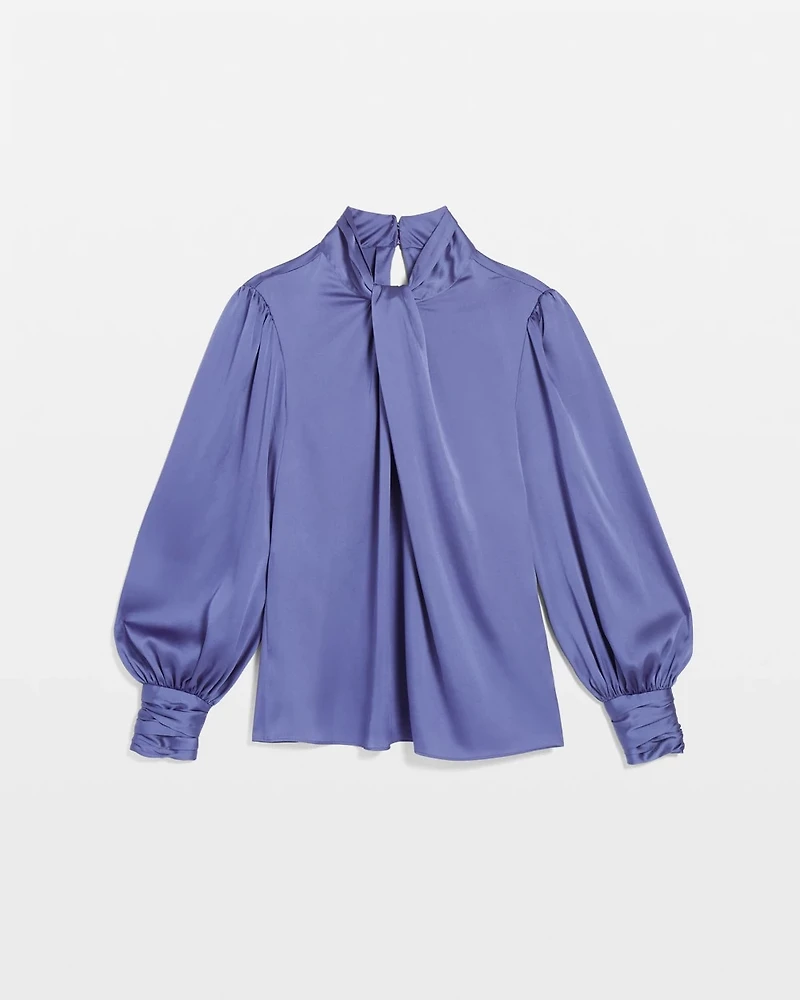 Long Sleeve Twisted Neck Satin Blouse