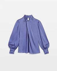 Long Sleeve Twisted Neck Satin Blouse