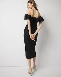 Off-the-Shoulder Jacquard Midi Dress