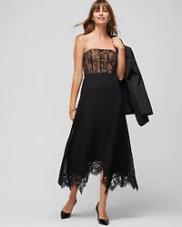 Strapless Lace Bustier Midi Dress