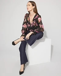 Petite Sheer Metallic Clip Ruffle Blouse