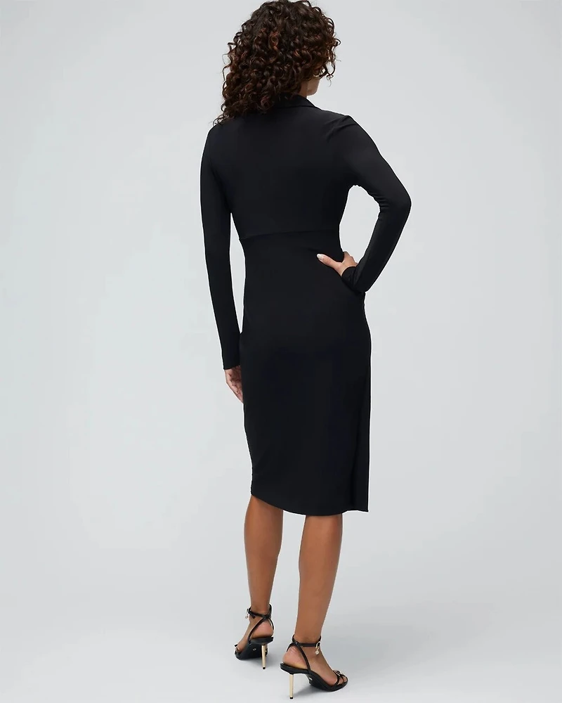 Petite Long Sleeve Matte Jersey Faux Wrap Midi Dress